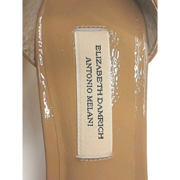 Antonio Melani Sandals Sz 6.5 Tan Brown Patent Leather Strappy Kitten Heel $150 - Picture 8 of 16